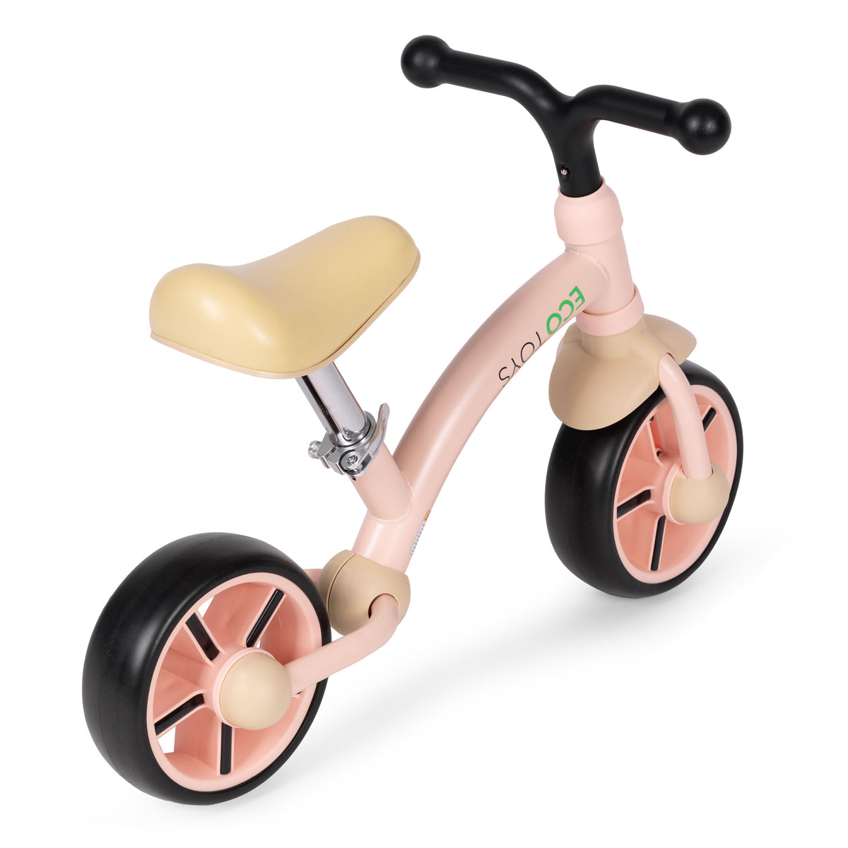 Līdzsvara velosipēds ar EVA riteņiem un regulējamu sēdekli, rozā | EcoToys