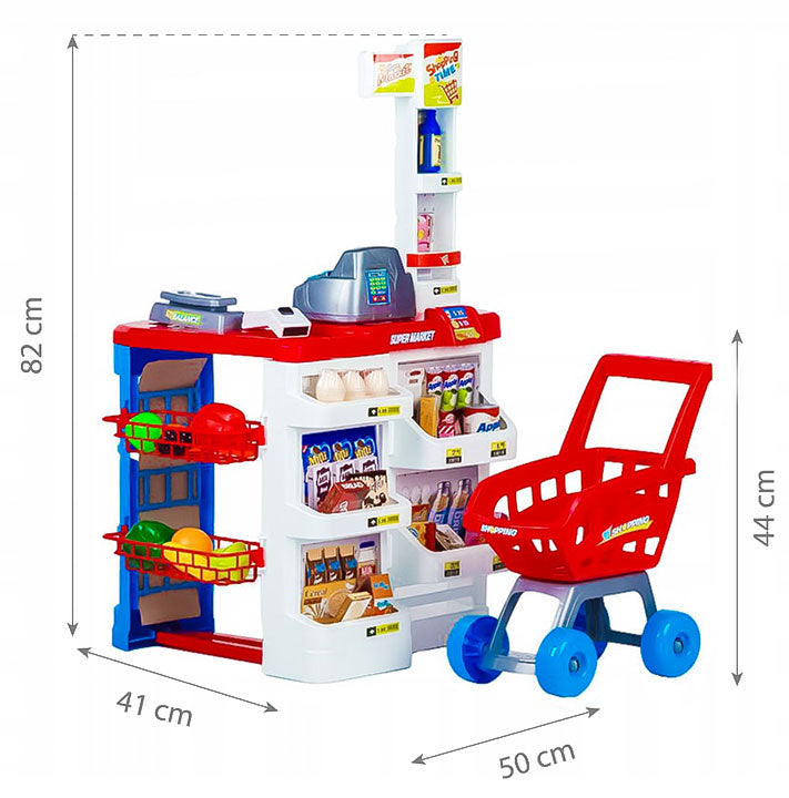 Liels bērnu veikals – lielveikala lete ar kasi, svariem un skeneri | EcoToys