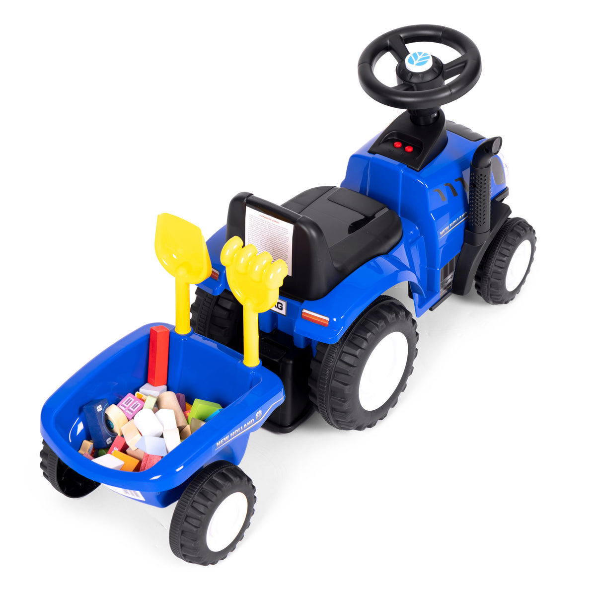 Bērnu stumjamais traktors New Holland ar piekabi, interaktīvu stūri un skaņām, zils | EcoToys
