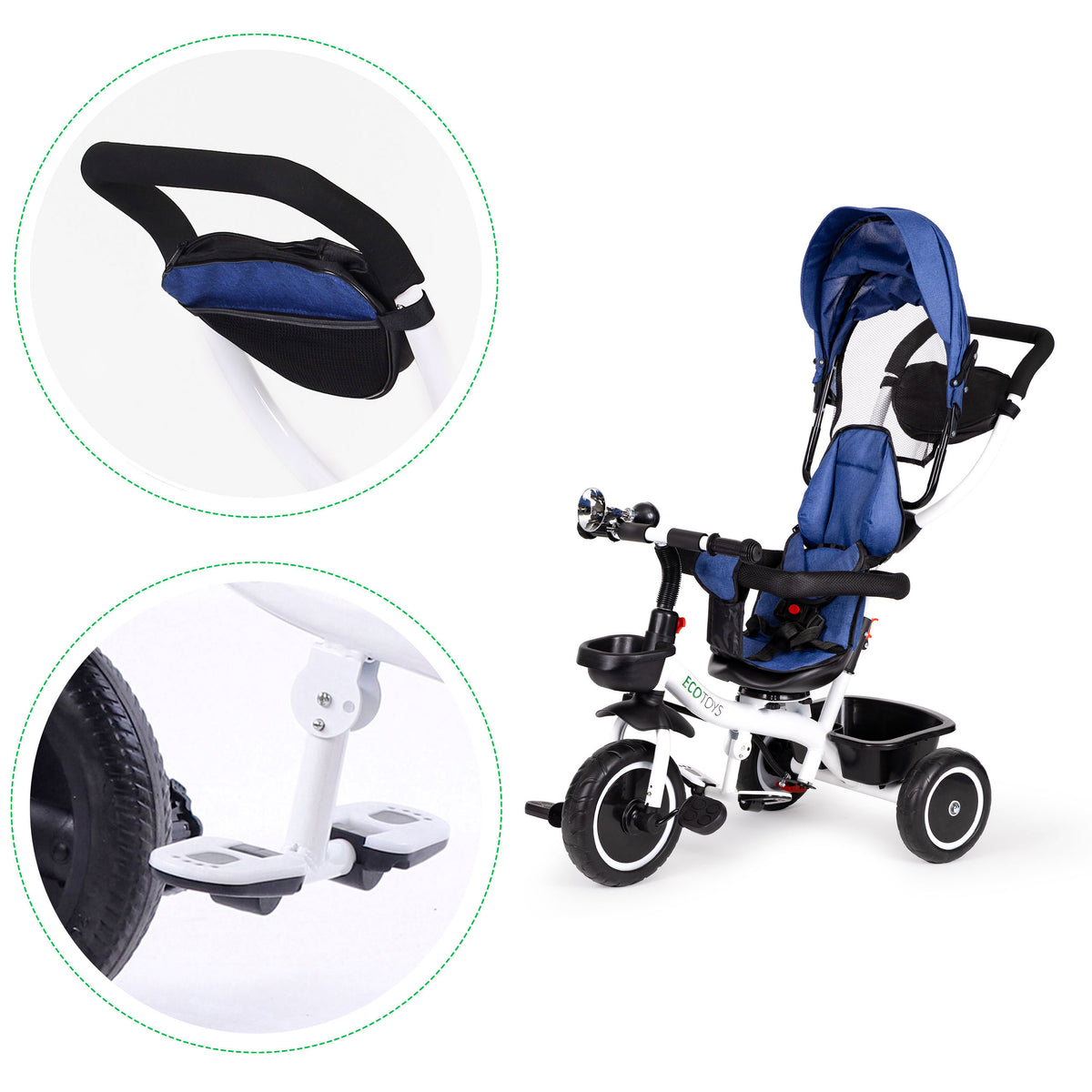 Trīsritenis ar 360° grozāmu sēdekli, zils | EcoToys