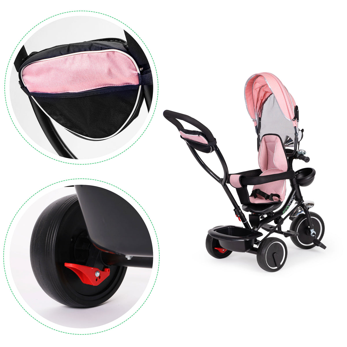 Trīsritenis ar grozāmu sēdekli un jumtiņu, rozā | EcoToys