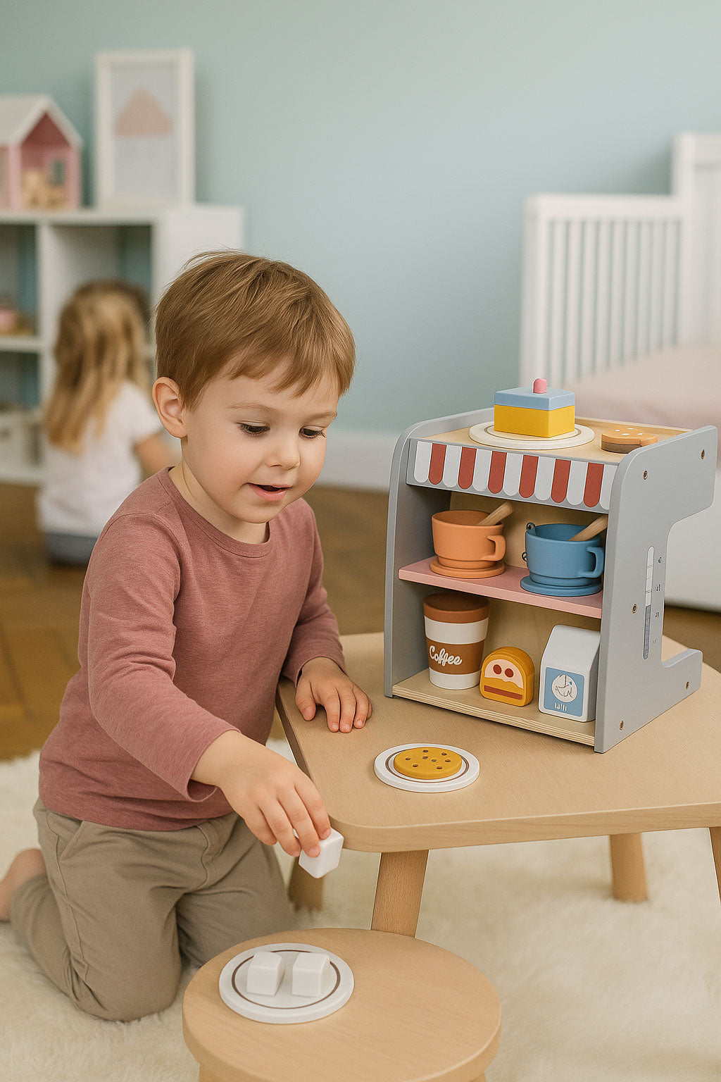 Koka bērnu kafijas automāts 2in1 – baristas veikals, 26 piederumi | EcoToys