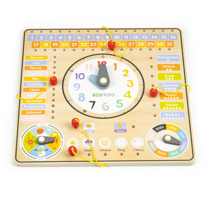 Koka manipulāciju dēlis ar kalendāru un pulksteni | EcoToys