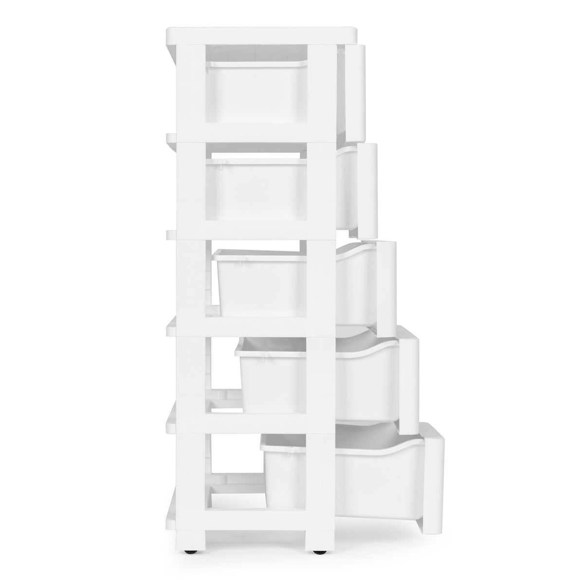 Plaukts ar 5 izvelkamām atvilktnēm uz ritenīšiem, balts ModernHome | EcoToys