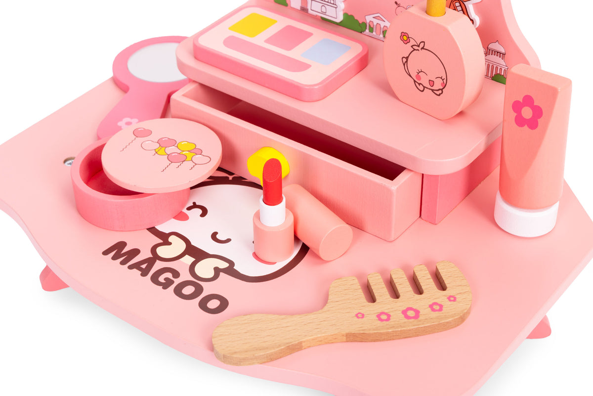 Koka bērnu tualetes galdiņš ar spoguli, atvilktni un 7 piederumiem | EcoToys