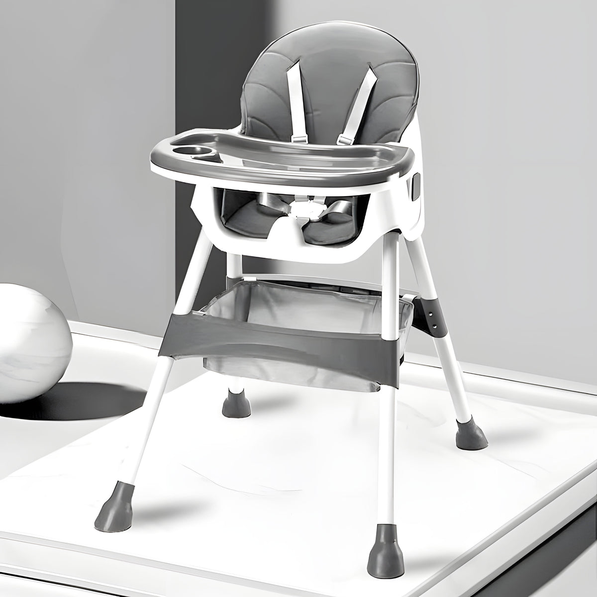 Barošanas krēsliņš ar paplāti, grozu un 5 punktu jostu, pelēks | EcoToys