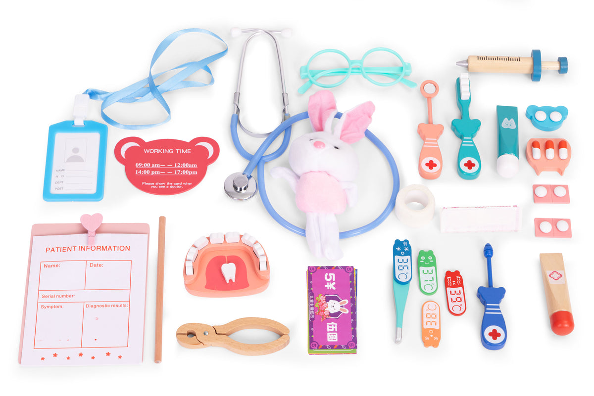 Koka ārsta komplekts bērniem – ārsta soma, 28 gab. | EcoToys