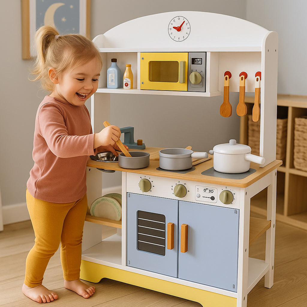 Bērnu virtuve ar cepeškrāsni, veļas mašīnu un mikroviļņu krāsni, 12 piederumi | EcoToys