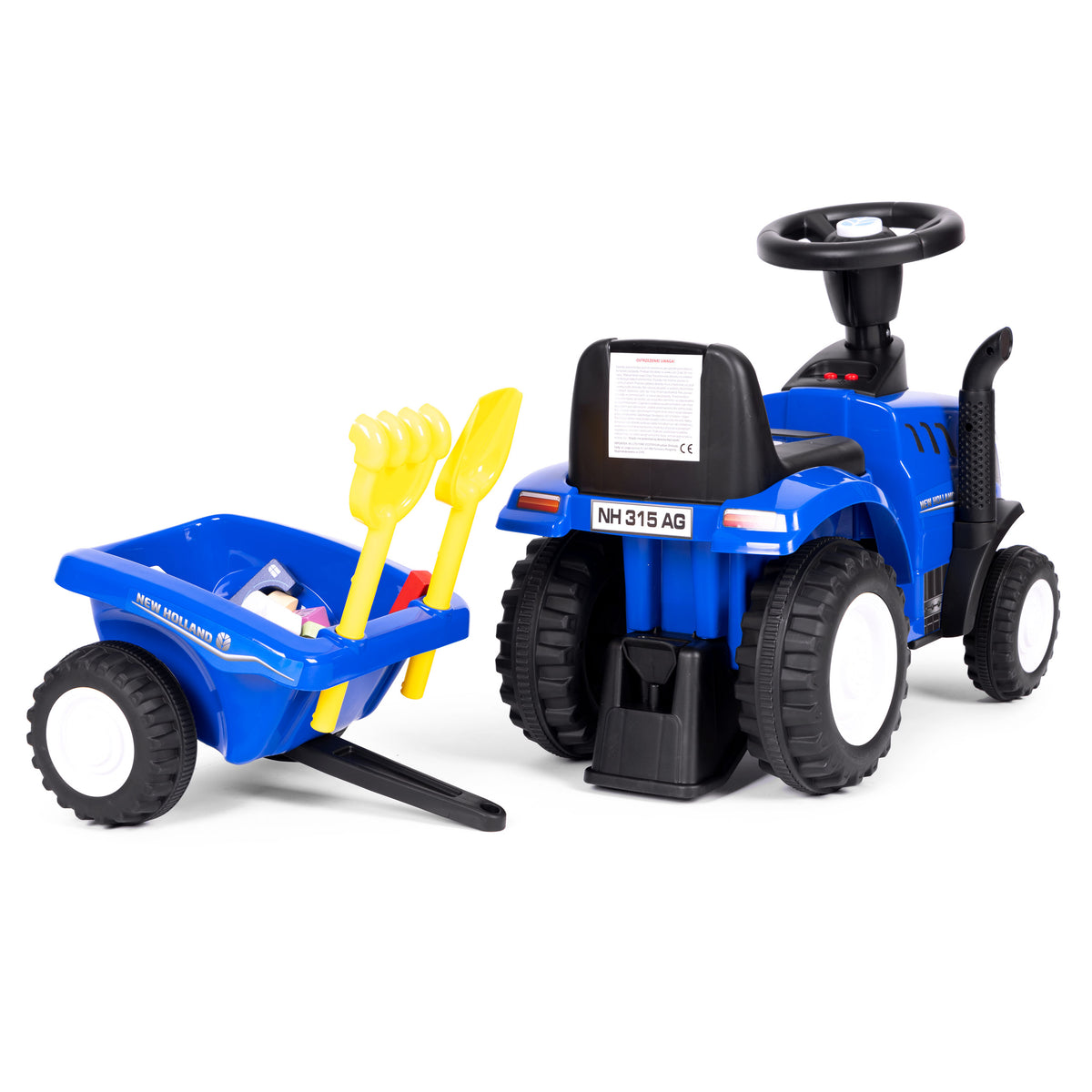 Bērnu stumjamais traktors New Holland ar piekabi, interaktīvu stūri un skaņām, zils | EcoToys