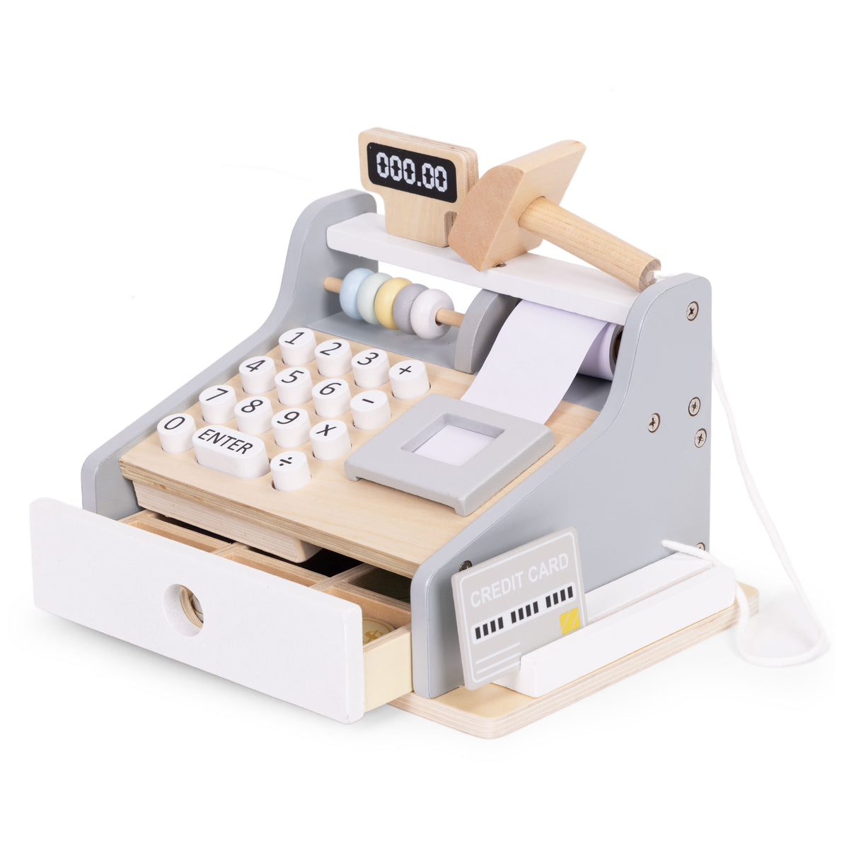 Koka bērnu kases aparāts ar skeneri, banknotēm, monētām un karti | EcoToys