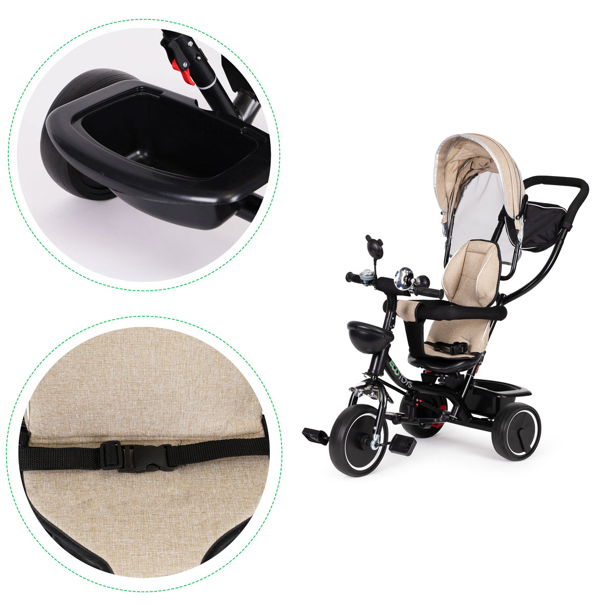 Trīsritenis ar grozāmu sēdekli un jumtiņu, bēšs | EcoToys