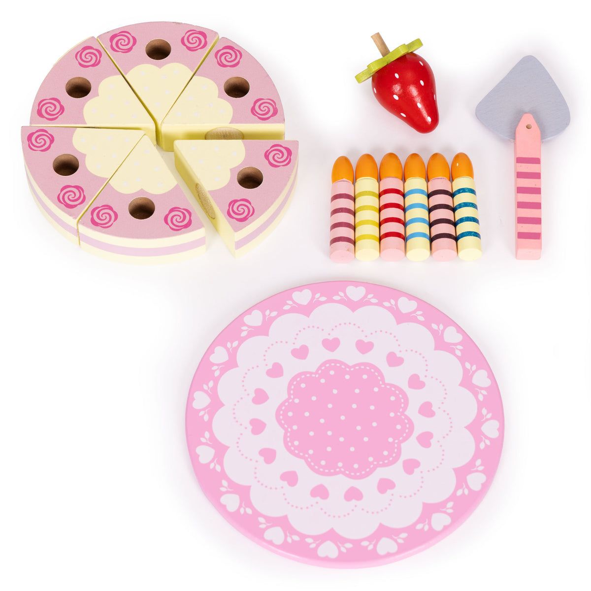 Koka torte ar līplenti, svecītēm un zemenēm, 15 gab. | EcoToys