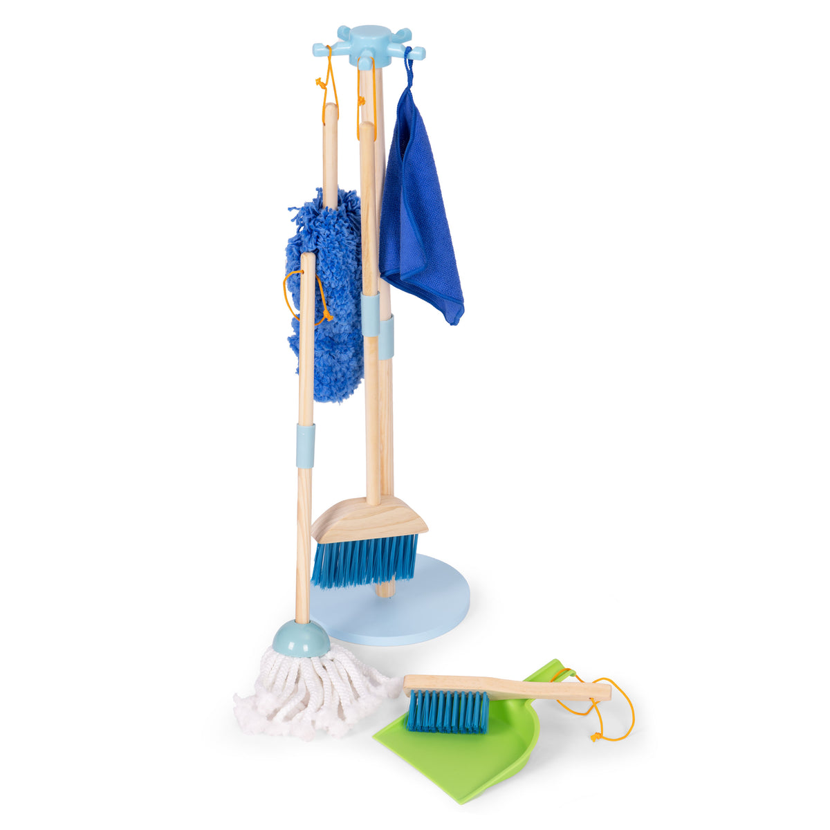 Koka bērnu tīrīšanas komplekts – mops, slota, liekšķere, 7 gab. | EcoToys