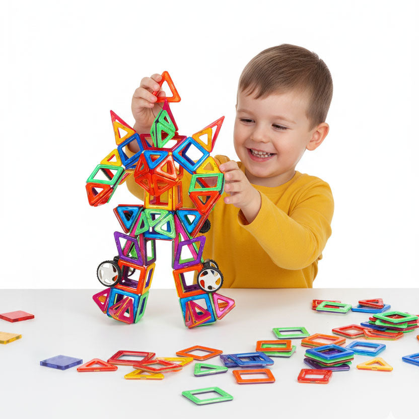 Magnētiskais konstruktors “Māja, mašīna un piekabe”, 130 gab. | EcoToys