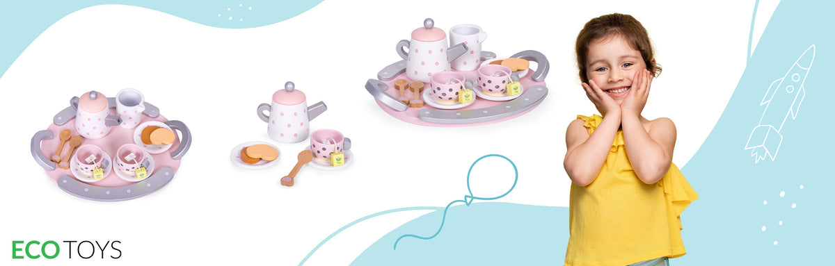 Koka tējas servīze ar tējkannu un tasītēm, 15 gab. | EcoToys