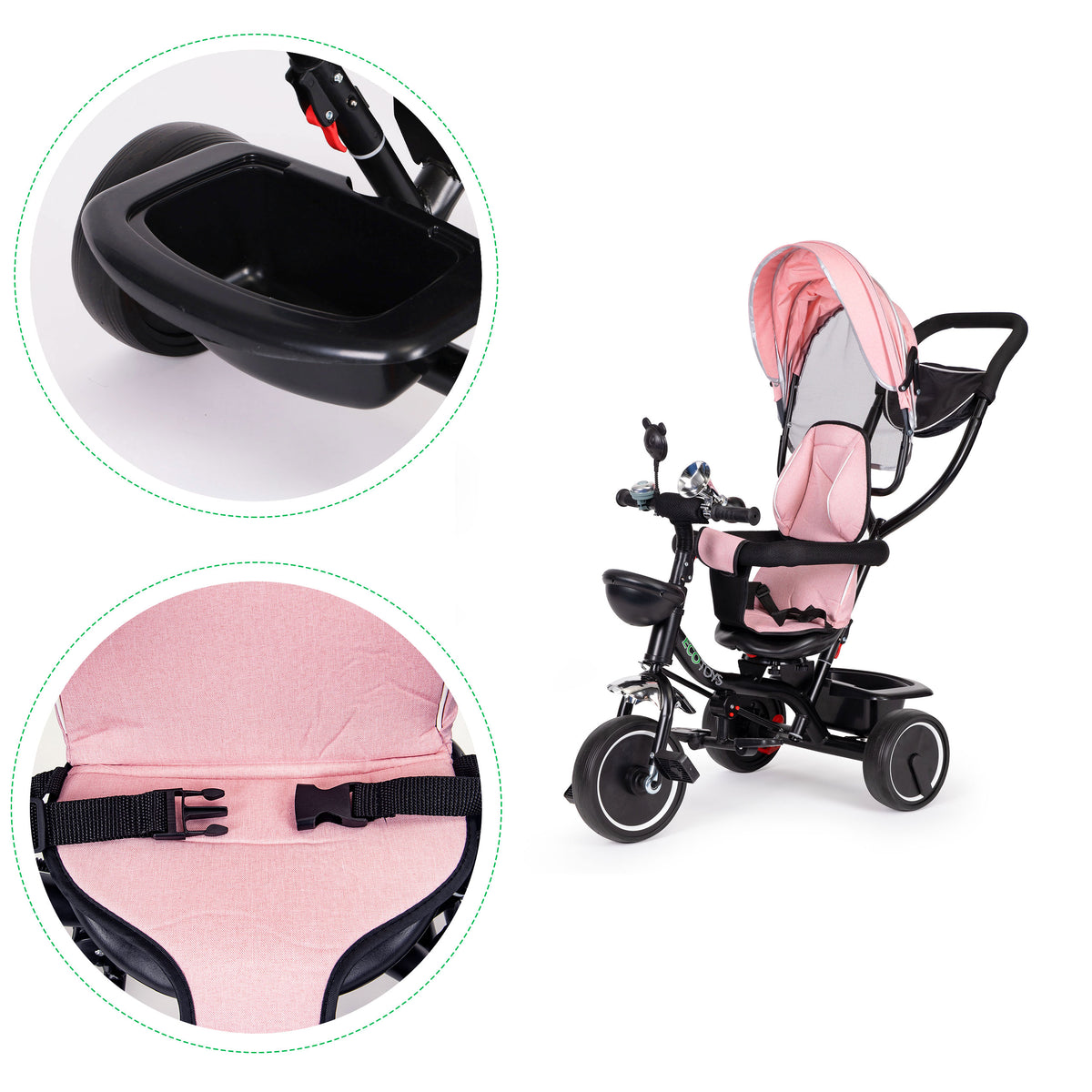 Trīsritenis ar grozāmu sēdekli un jumtiņu, rozā | EcoToys
