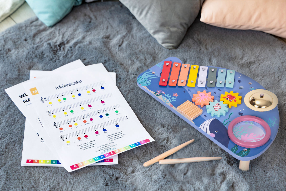 Mūzikas galdiņš ar ksilofonu, šķīvi, tamburīnu un grabuli “Jūra” | EcoToys