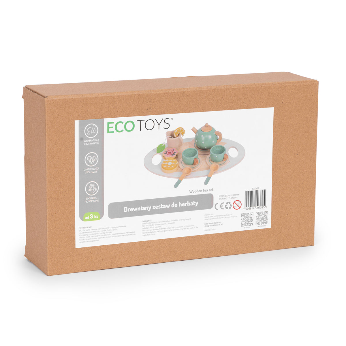 Koka tējas servīze ar tējkannu un tasītēm, 14 gab. | EcoToys