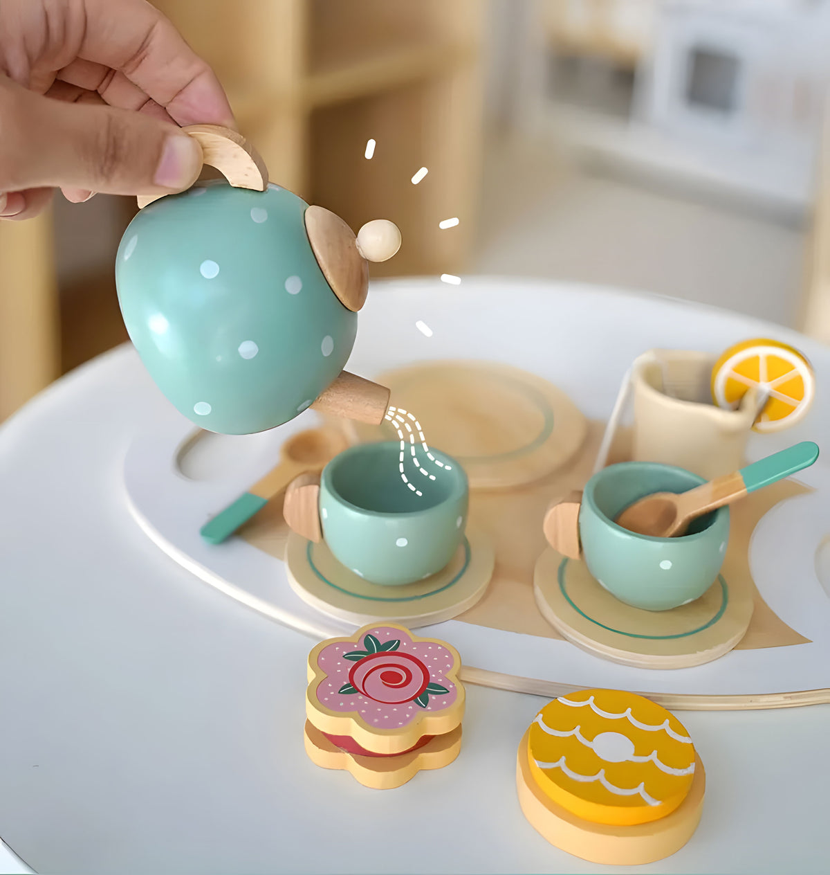 Tējas un kafijas servīze ar cepumiem, tasītēm un paplāti | EcoToys