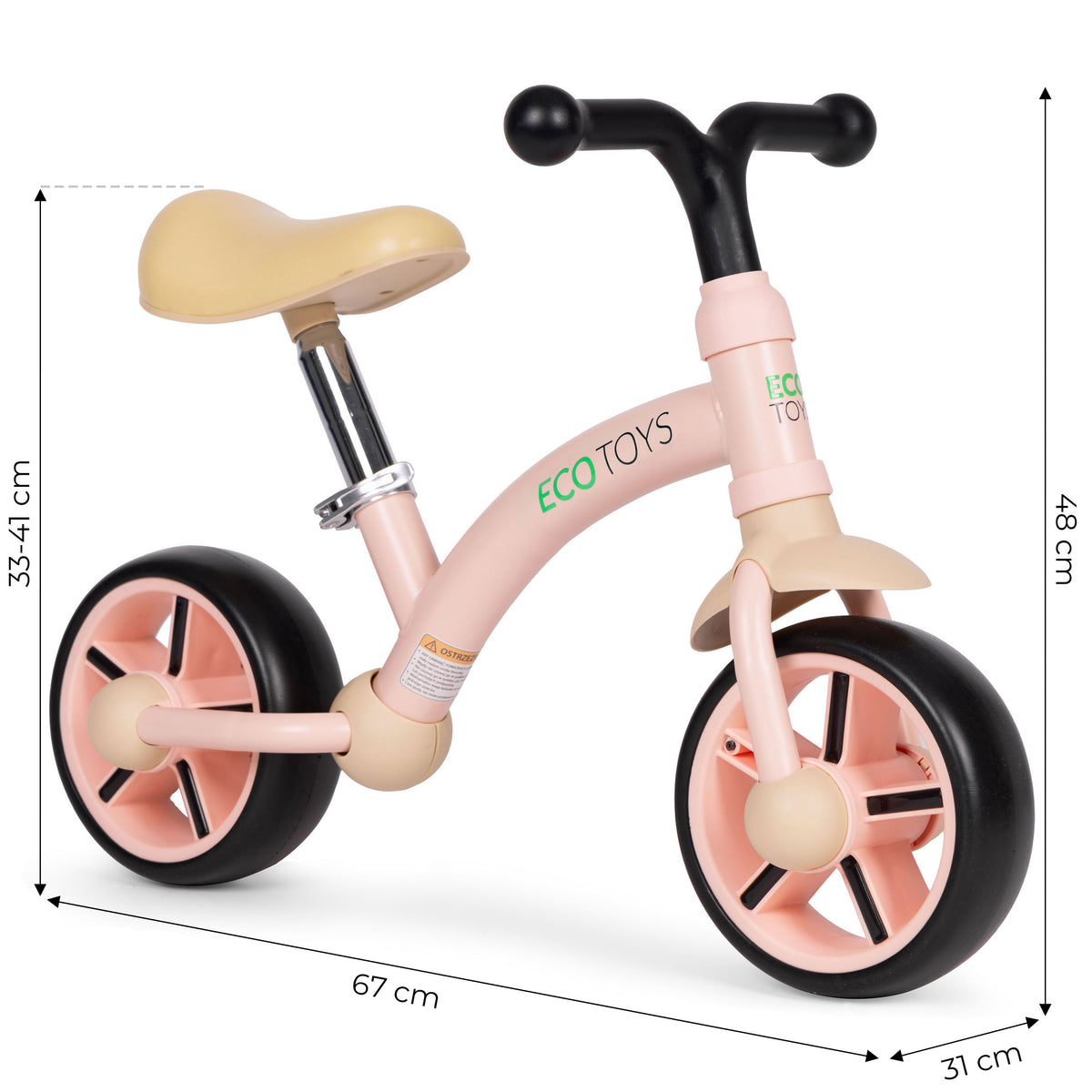 Līdzsvara velosipēds ar EVA riteņiem un regulējamu sēdekli, rozā | EcoToys