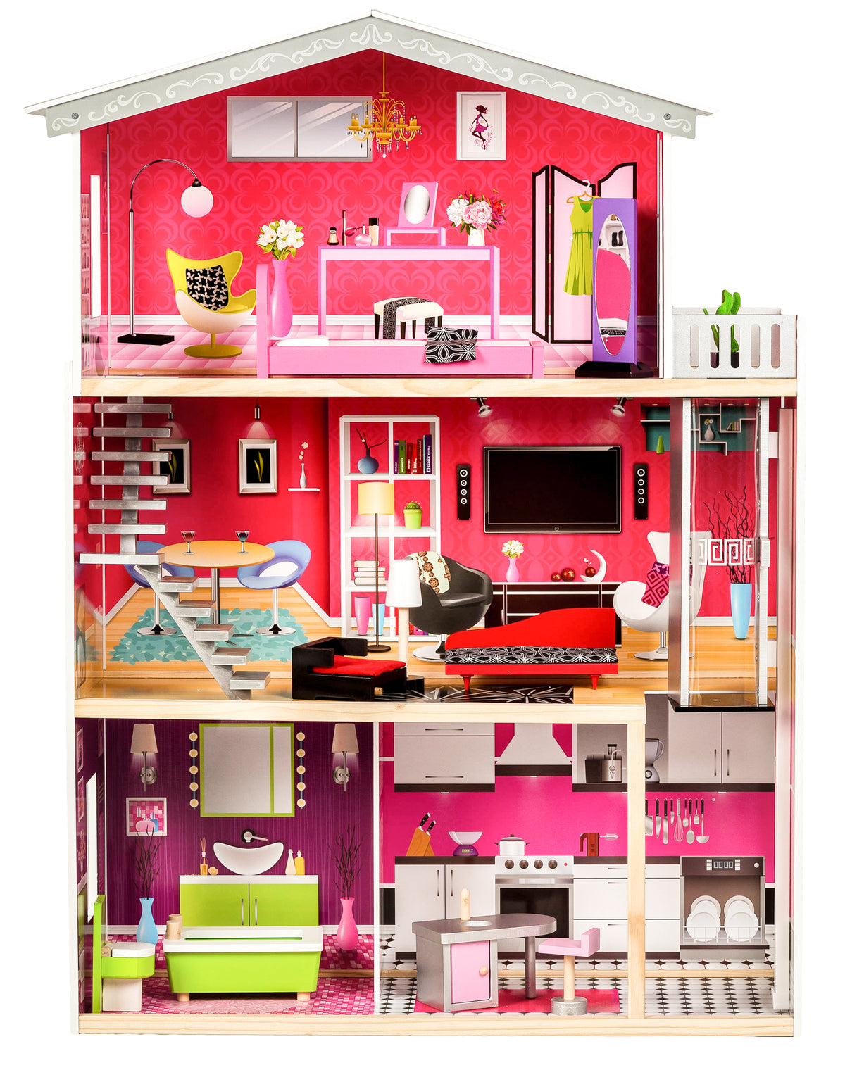Liela koka leļļu māja ar liftu “Malibu Residence” | EcoToys