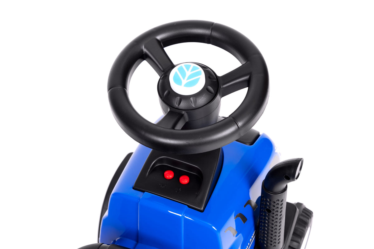 Bērnu stumjamais traktors New Holland ar piekabi, interaktīvu stūri un skaņām, zils | EcoToys