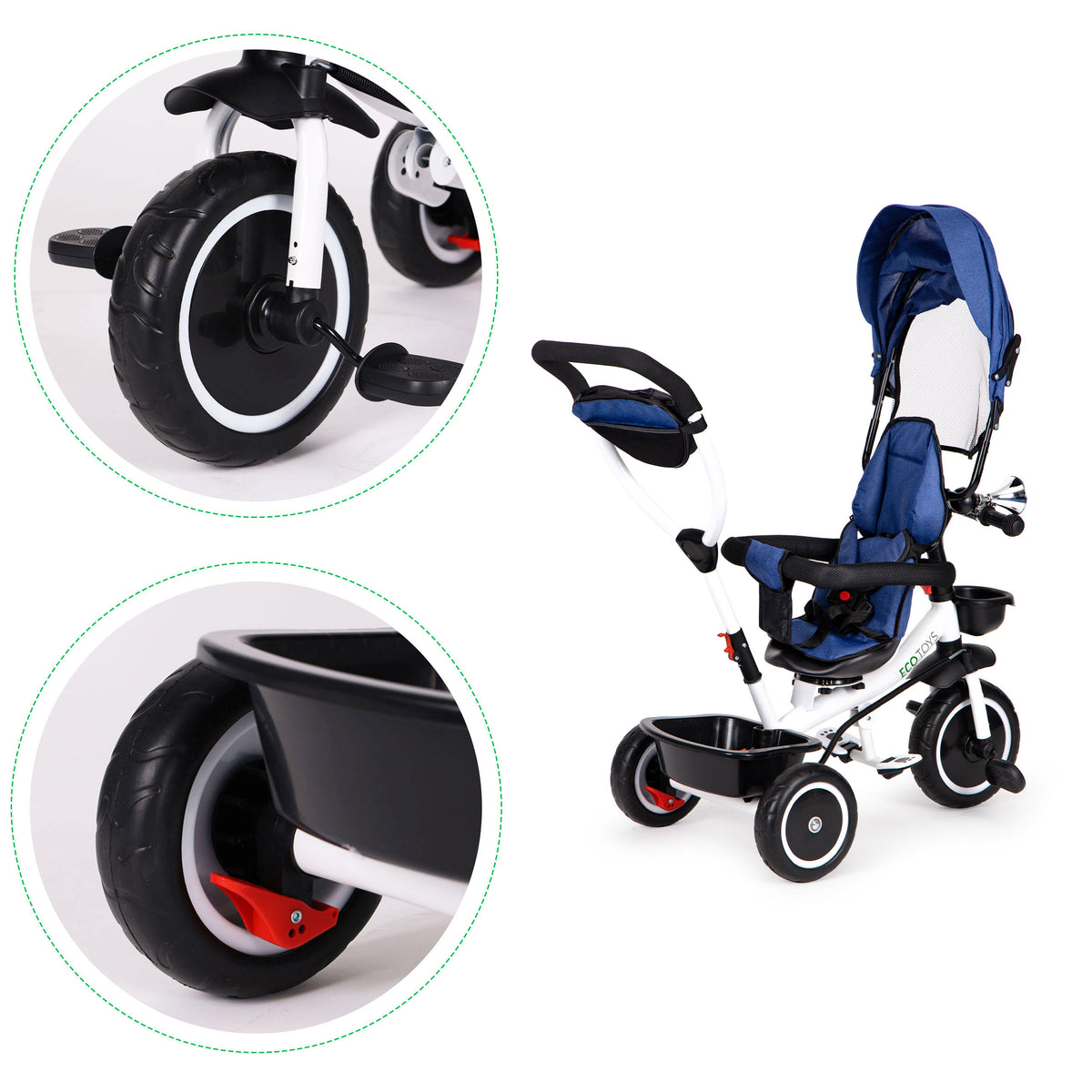 Trīsritenis ar 360° grozāmu sēdekli, zils | EcoToys