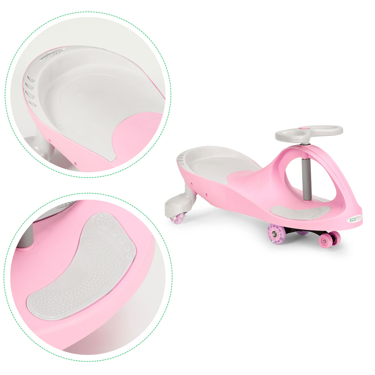 Bērnu pašbraucošā mašīna (wiggle car) ar LED riteņiem, rozā | EcoToys