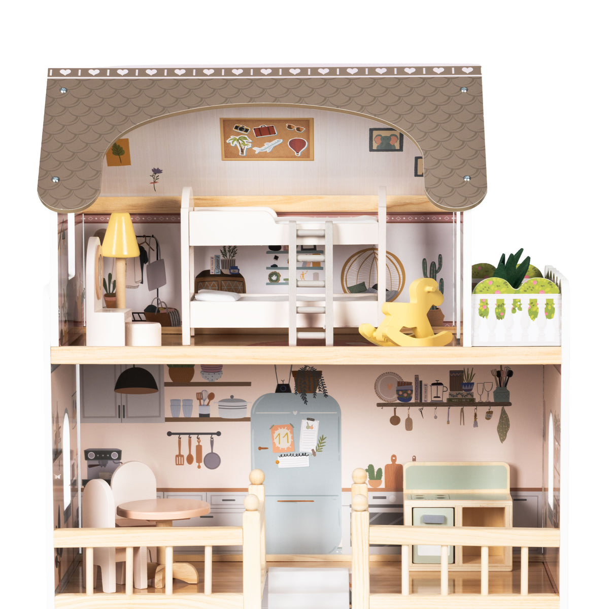 Koka leļļu māja “Laura”, 3 stāvi, 5 istabas, 15 mēbeles | EcoToys