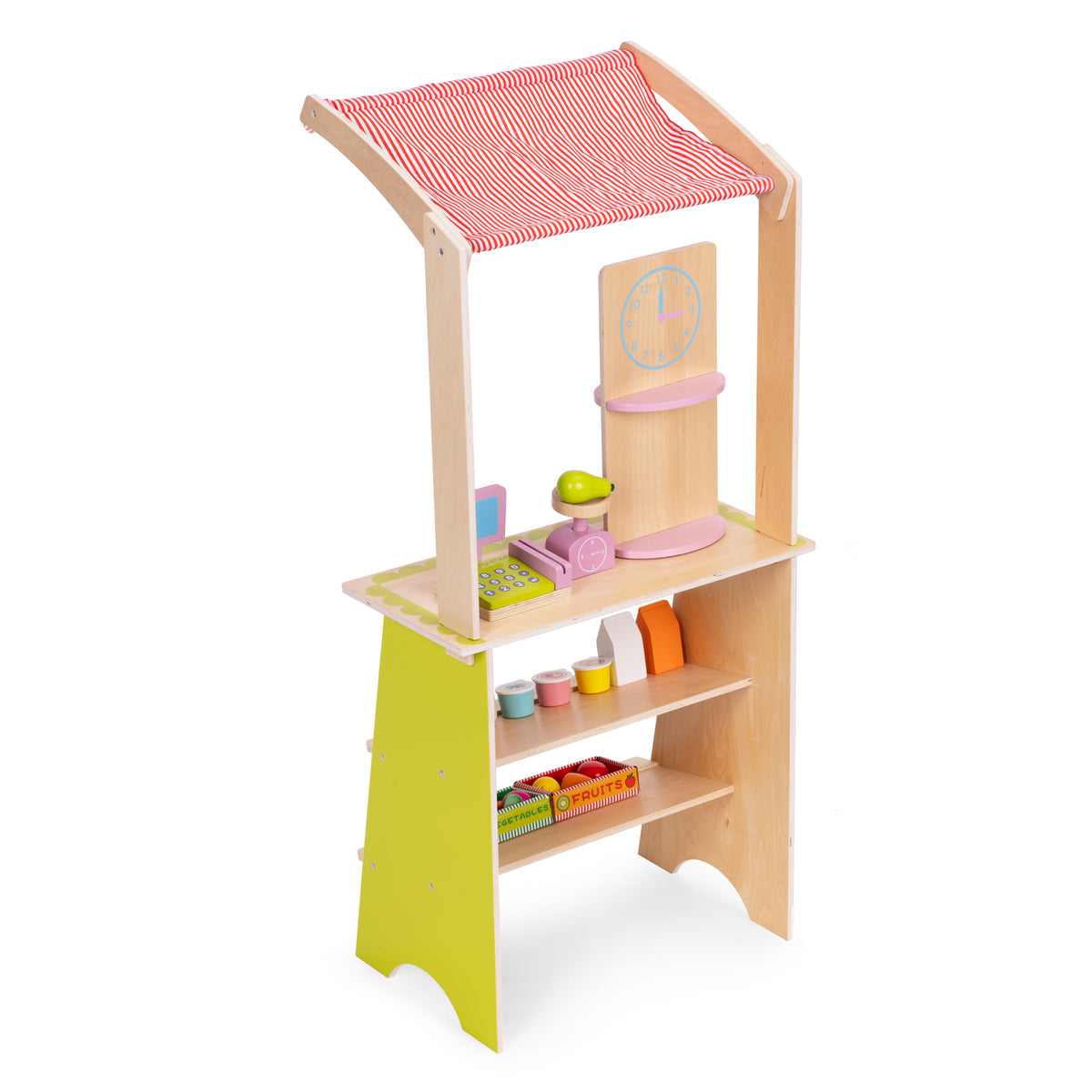 Liela koka tirgus lete bērniem ar termināli, svariem, augļiem un dārzeņiem, 20 gab. | EcoToys