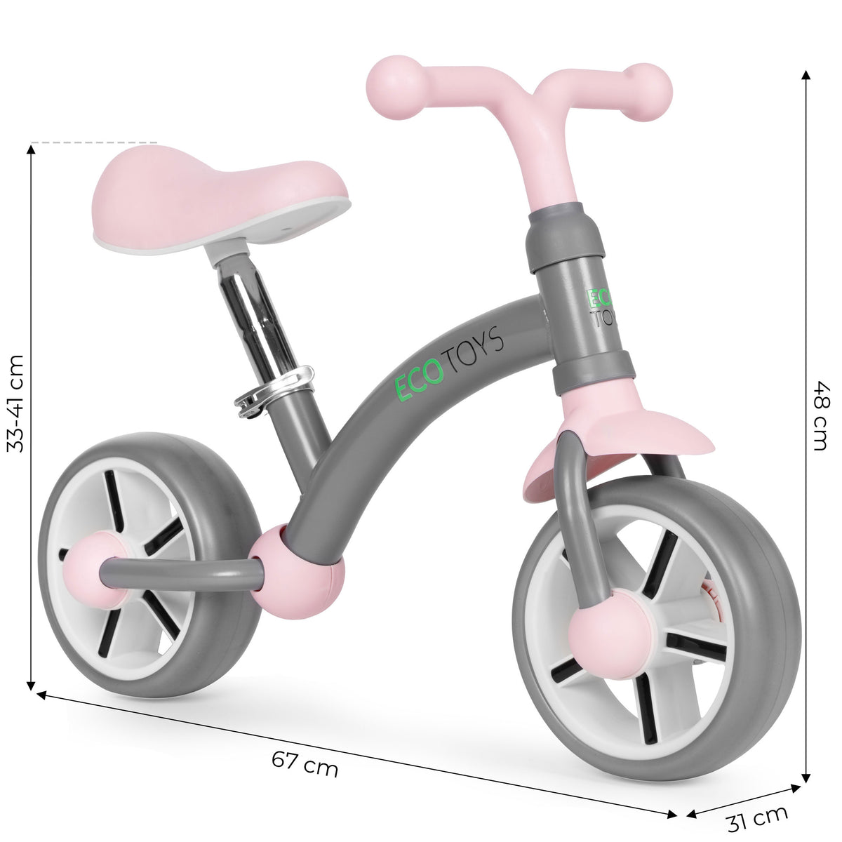 Līdzsvara velosipēds ar EVA riteņiem un regulējamu sēdekli, pelēks | EcoToys