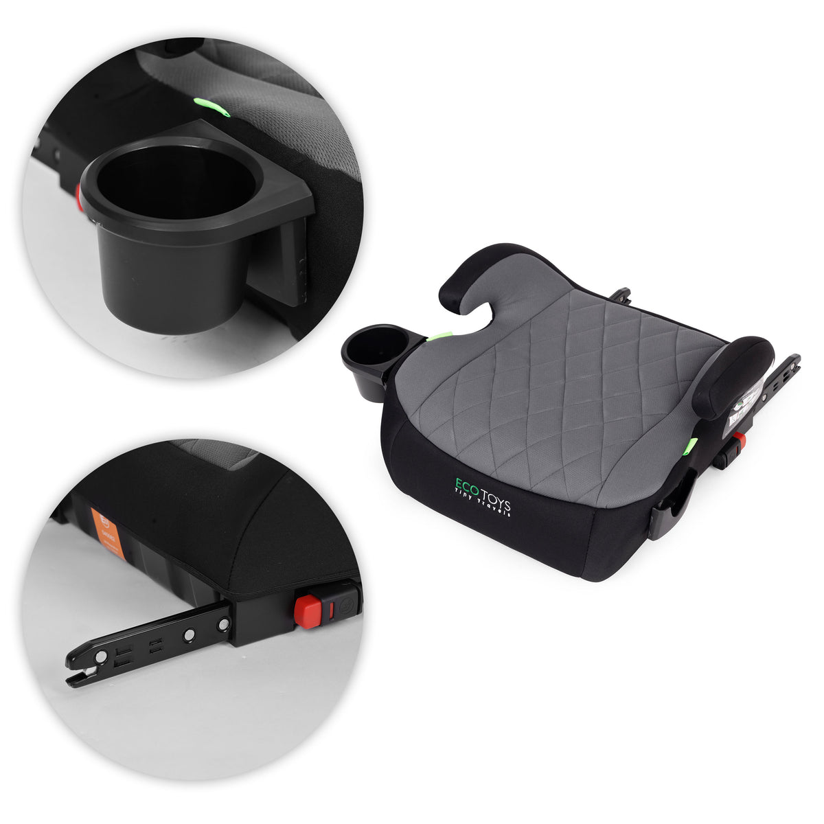Bērnu autosēdeklis-paliktnis ISOFIX i-SIZE, 125–150 cm, ar glāzes turētāju | EcoToys