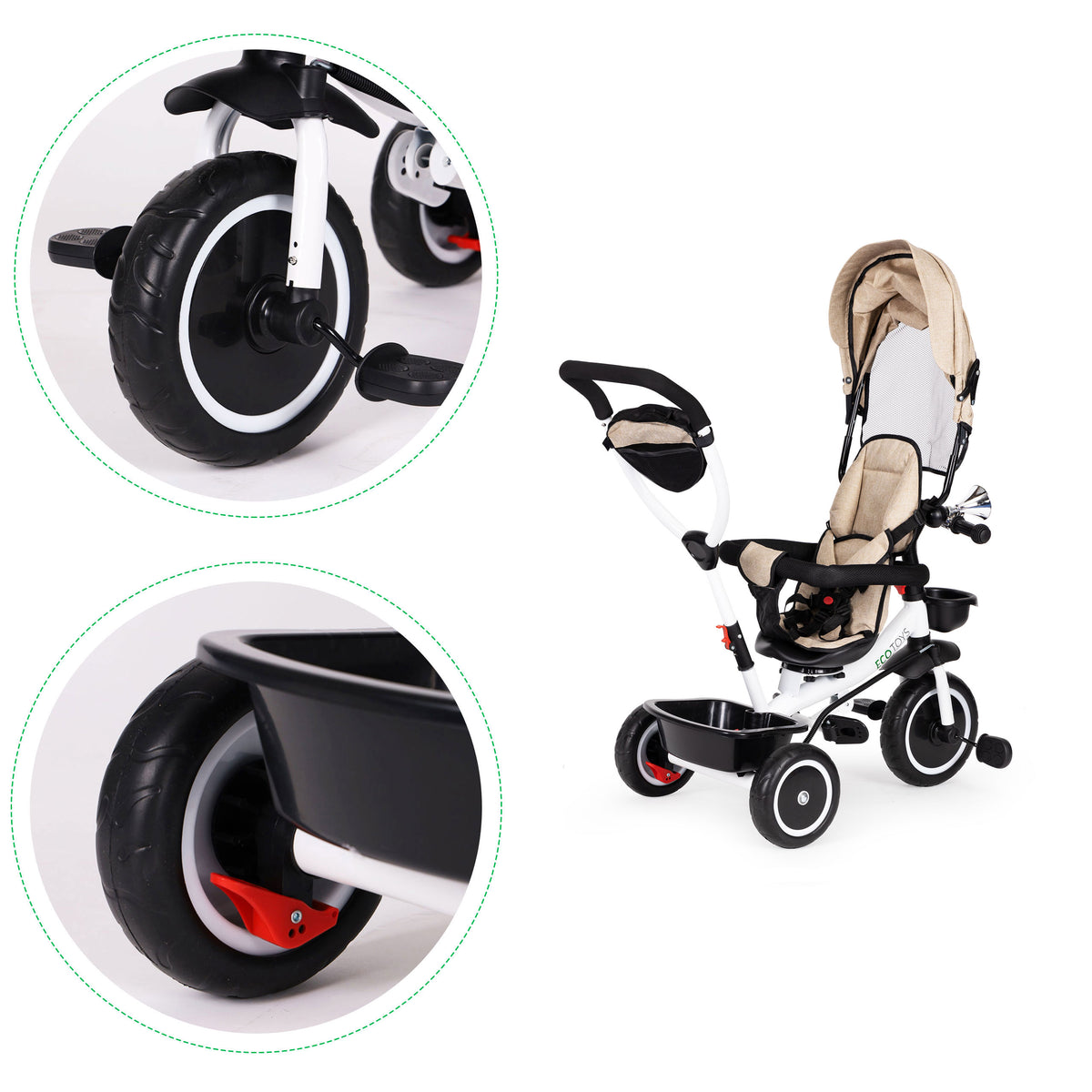 Trīsritenis ar 360° grozāmu sēdekli, bēšs | EcoToys
