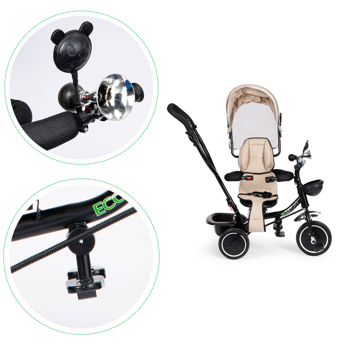 Trīsritenis ar grozāmu sēdekli un jumtiņu, bēšs | EcoToys