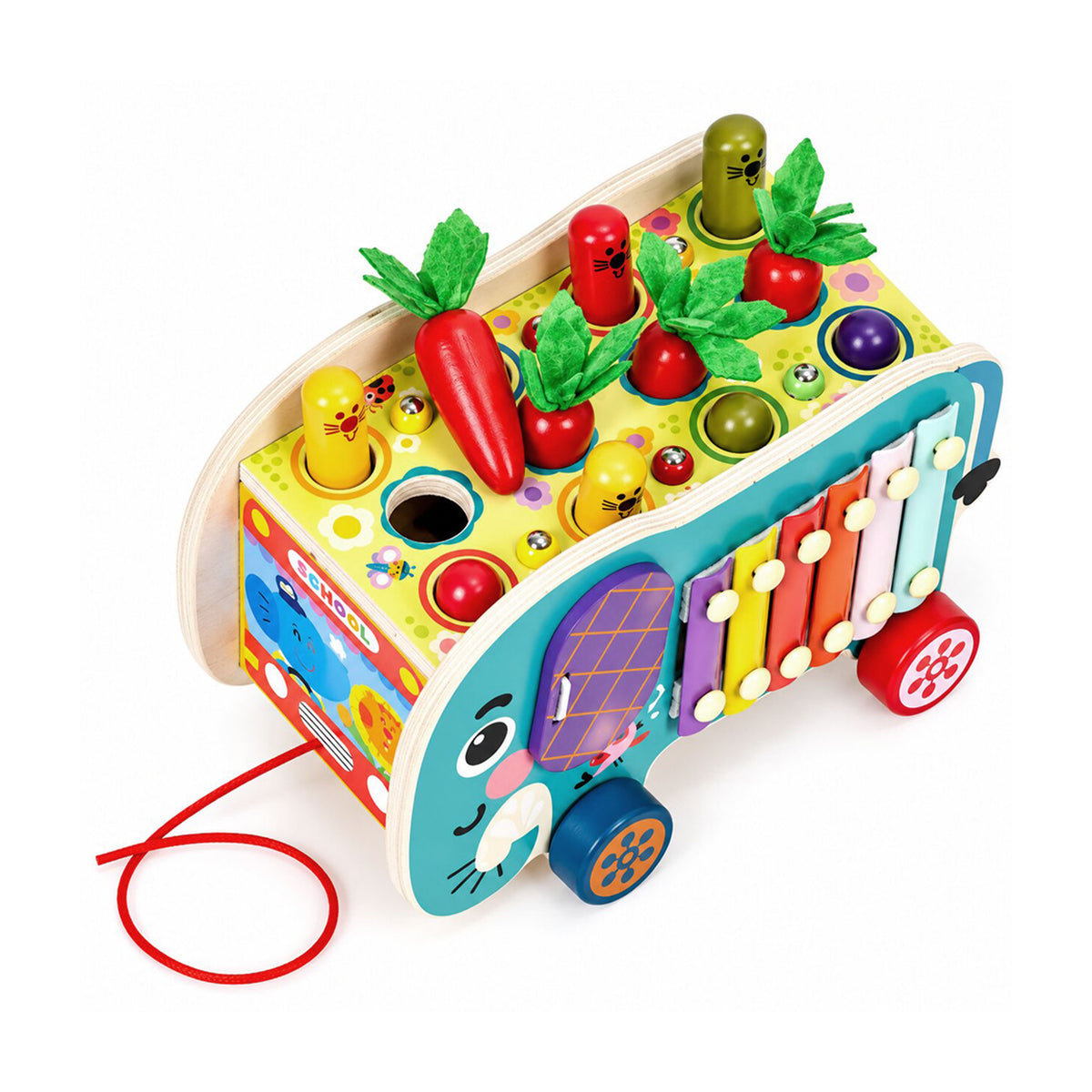 Koka aktivitāšu kubs 8in1 “Zilonis” – staigulis, šķirotājs, ksilofons, makšķerēšana | EcoToys