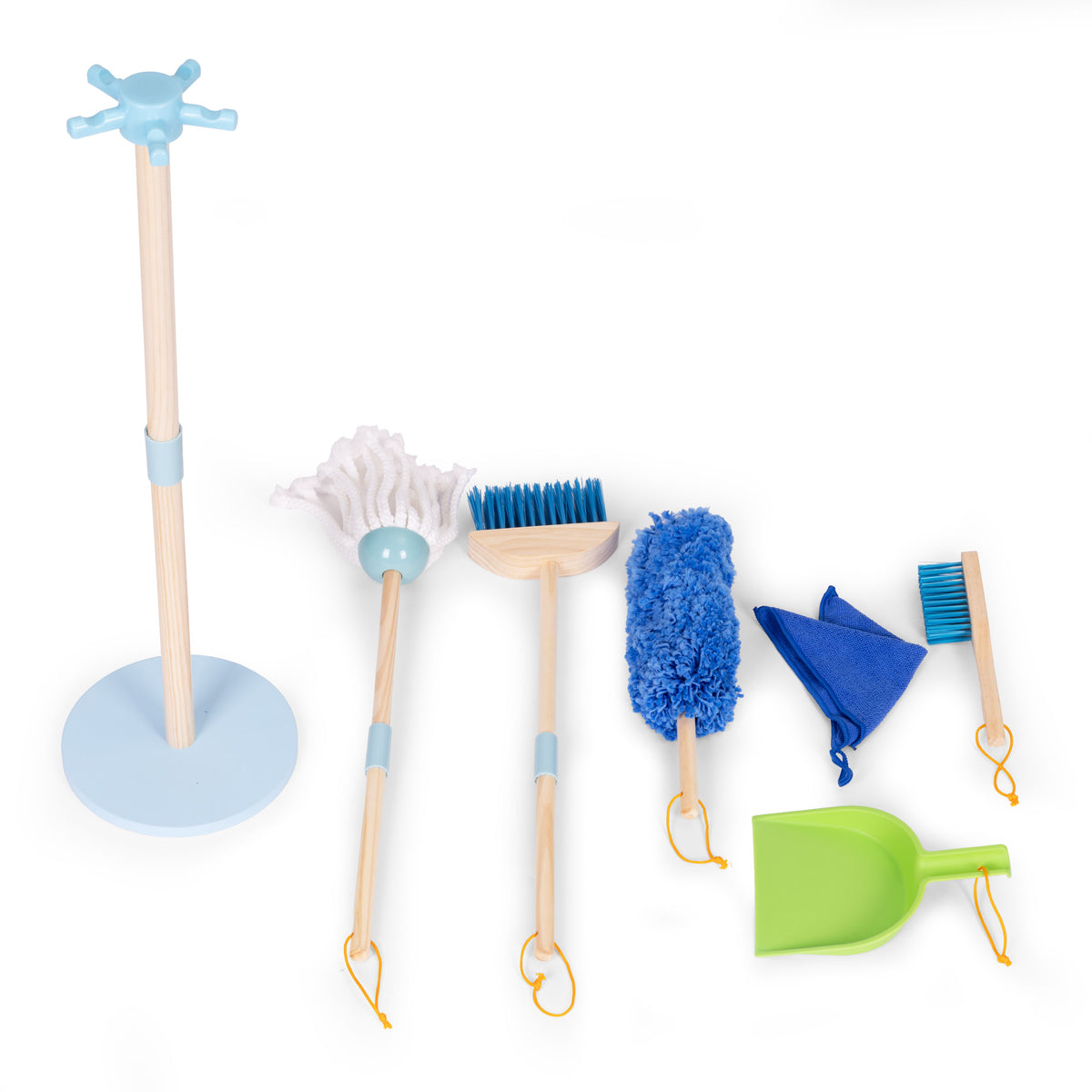Koka bērnu tīrīšanas komplekts – mops, slota, liekšķere, 7 gab. | EcoToys
