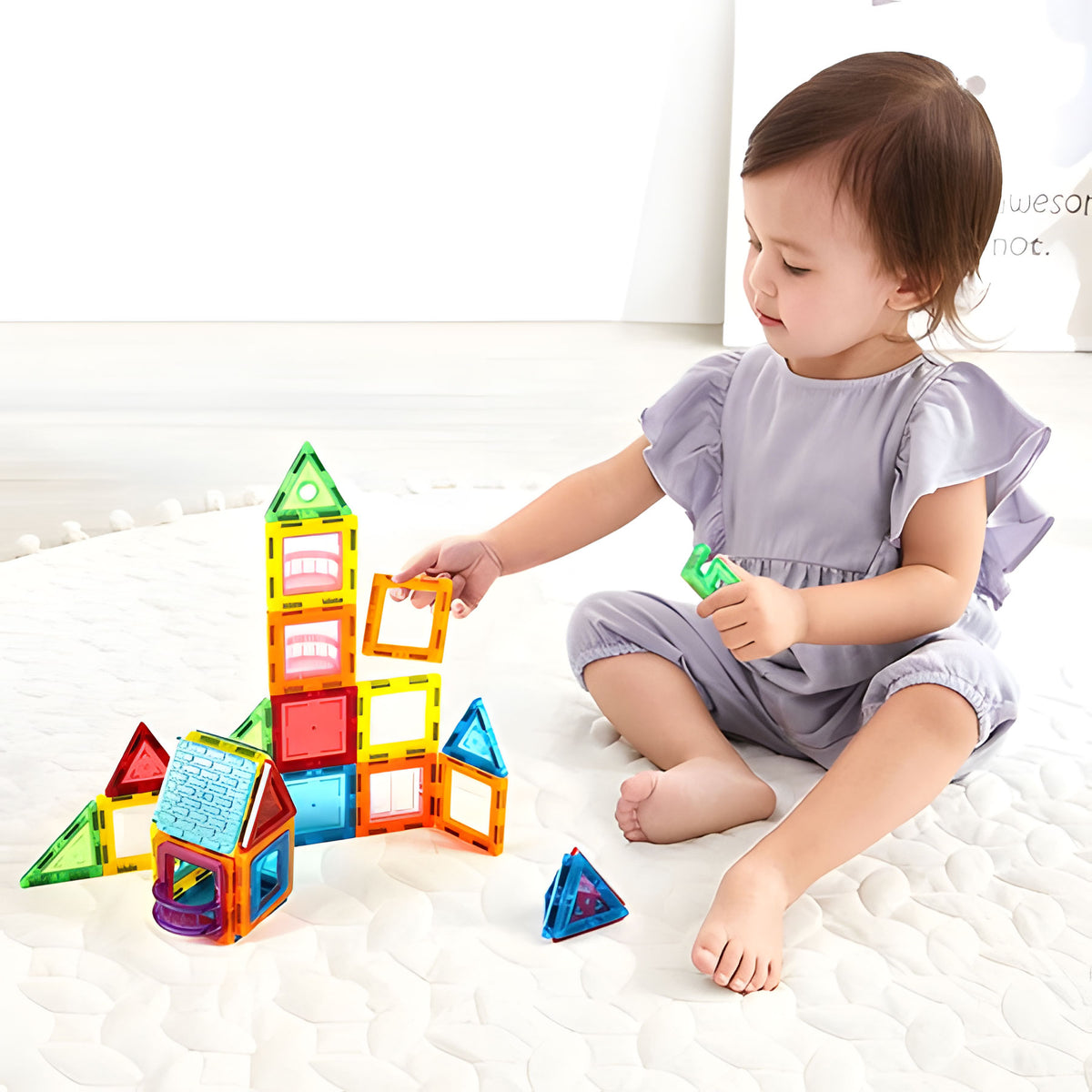 Magnētiskais konstruktors “Māja, mašīna un piekabe”, 130 gab. | EcoToys