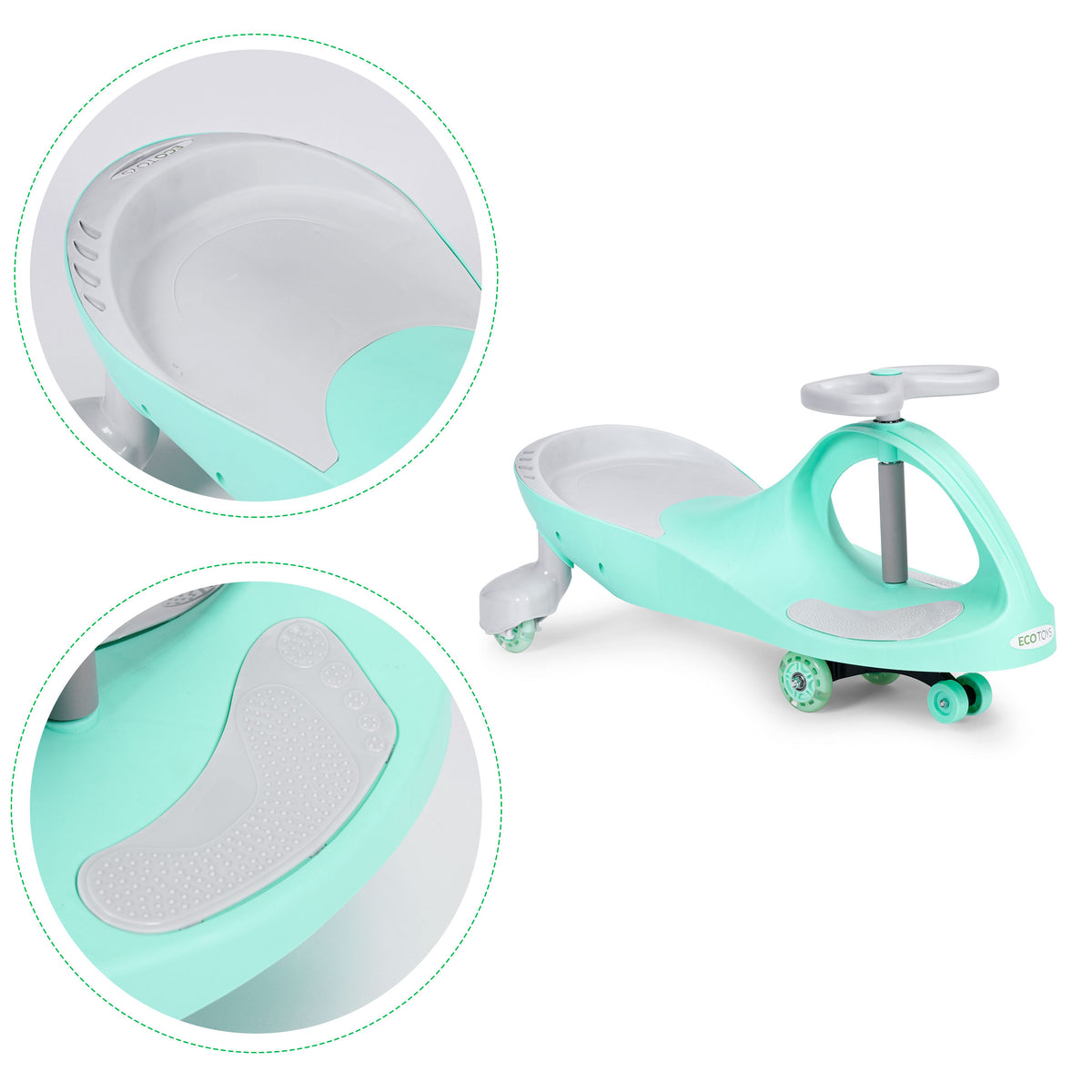 Bērnu pašbraucošā mašīna (wiggle car) ar LED riteņiem, zaļa | EcoToys