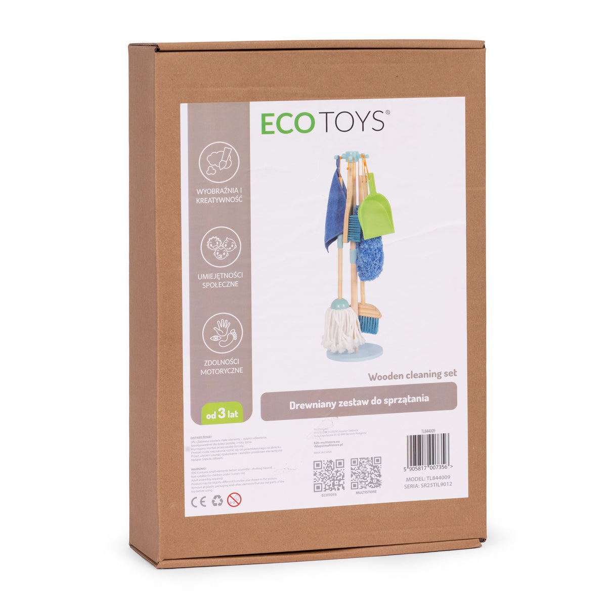 Koka bērnu tīrīšanas komplekts – mops, slota, liekšķere, 7 gab. | EcoToys