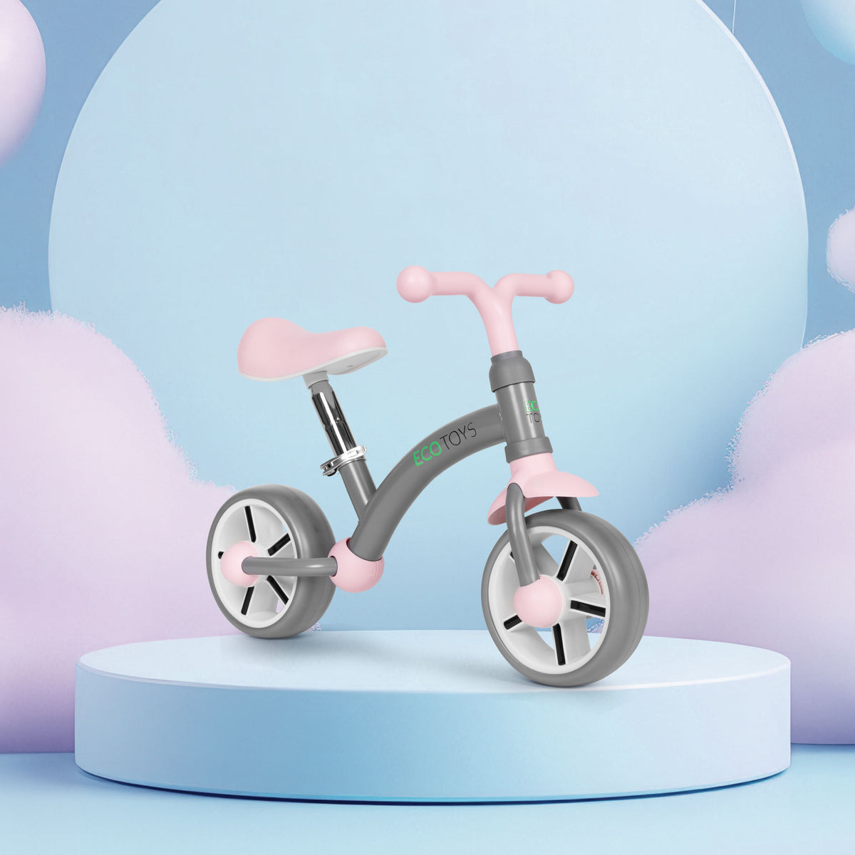 Līdzsvara velosipēds ar EVA riteņiem un regulējamu sēdekli, pelēks | EcoToys