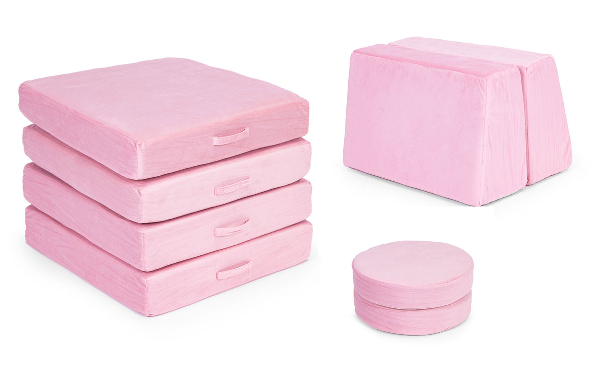 Liels saliekams modulārs bērnu dīvāns DIY, 8 mīksti spilveni, rozā | EcoToys