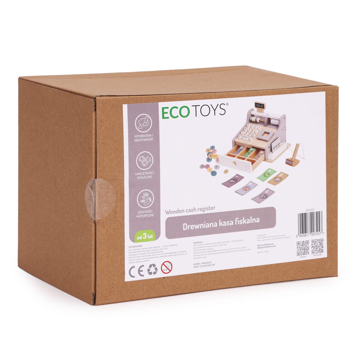 Koka bērnu kases aparāts ar skeneri, banknotēm, monētām un karti | EcoToys