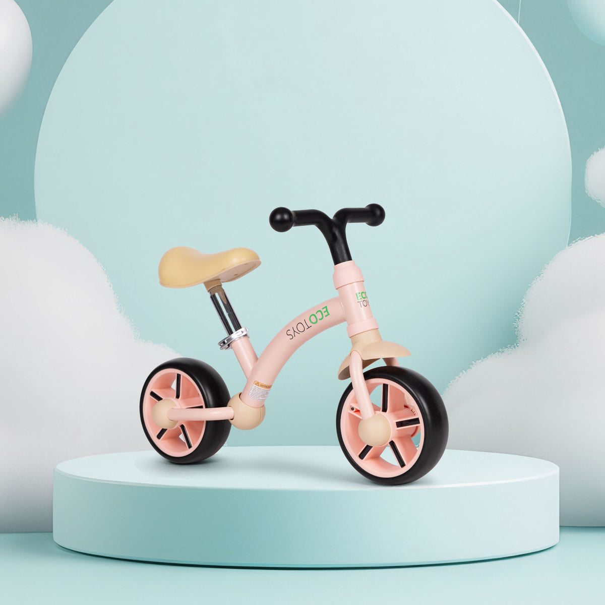 Līdzsvara velosipēds ar EVA riteņiem un regulējamu sēdekli, rozā | EcoToys
