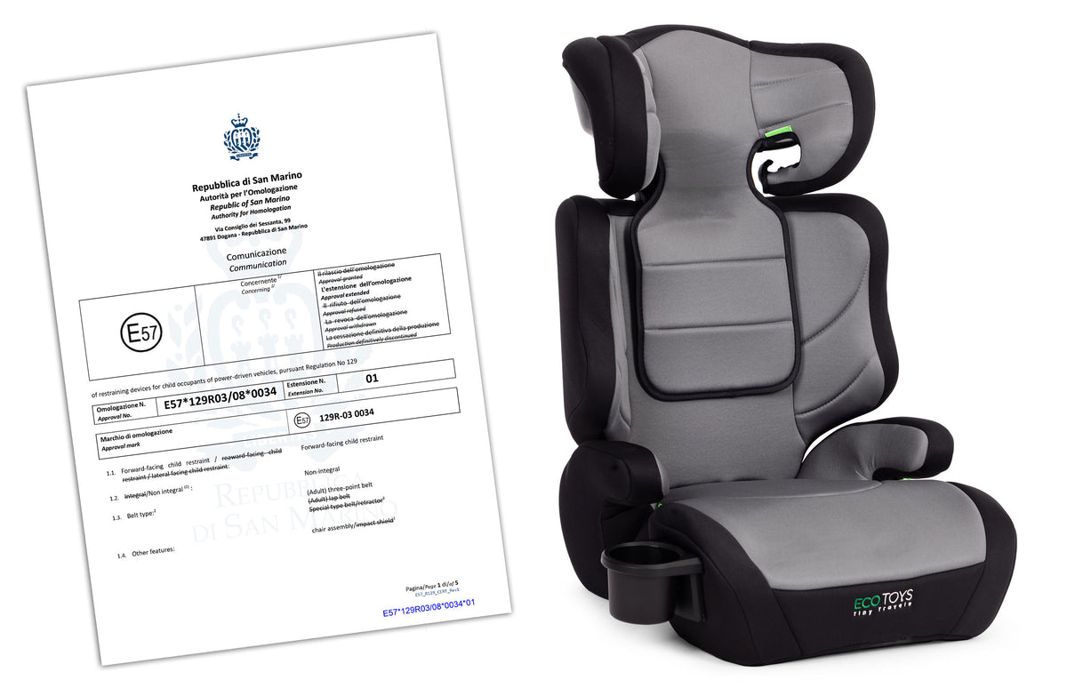Bērnu autosēdeklis 2in1 i-SIZE, 100–150 cm, ar glāzes turētāju | EcoToys
