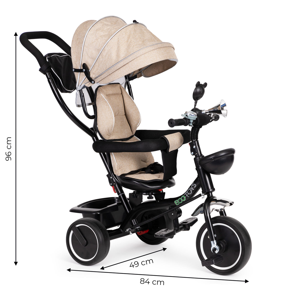 Trīsritenis ar grozāmu sēdekli un jumtiņu, bēšs | EcoToys