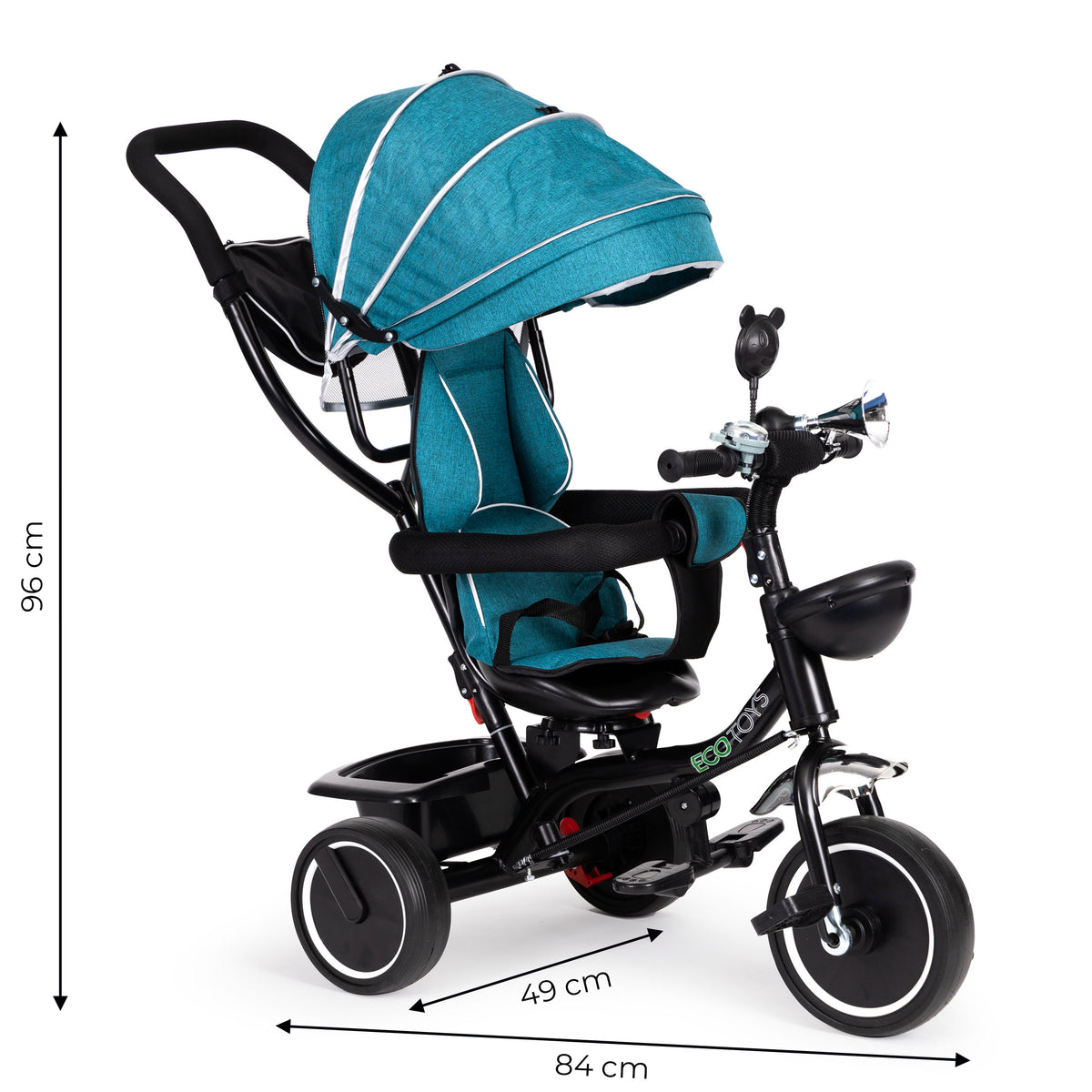 Trīsritenis ar grozāmu sēdekli un jumtiņu, zili zaļš | EcoToys