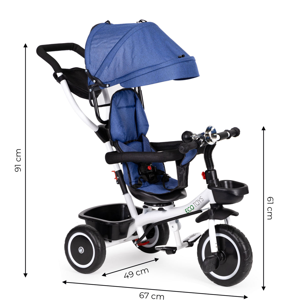 Trīsritenis ar 360° grozāmu sēdekli, zils | EcoToys
