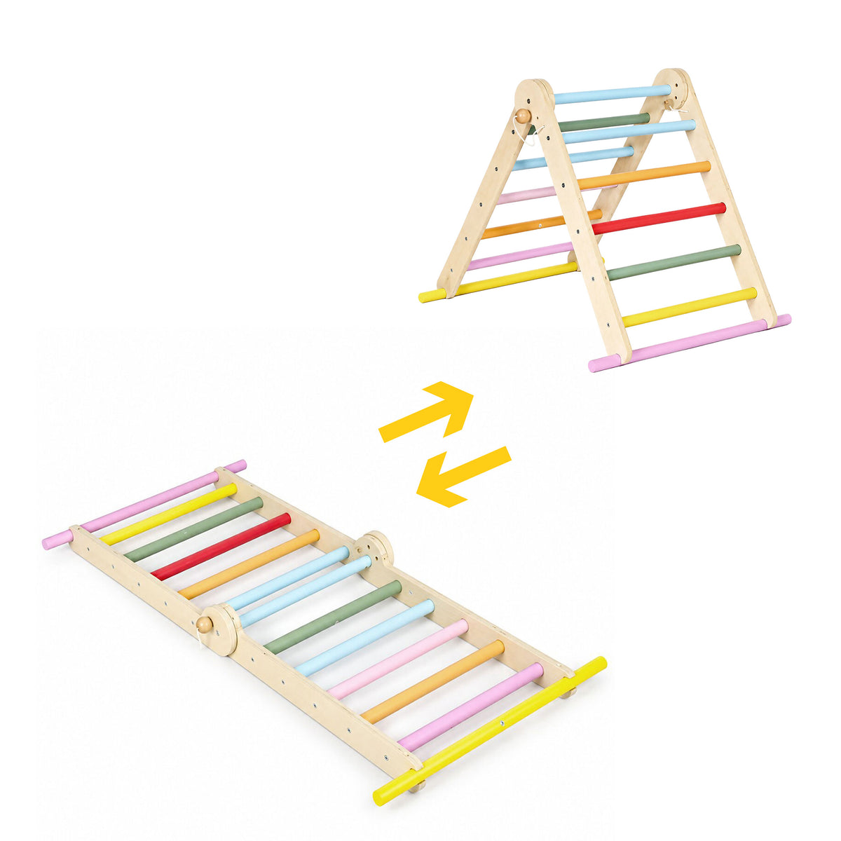Koka Montessori kāpelēšanas komplekts ar kāpnēm un līdzsvara baļķi “LUNA” | EcoToys