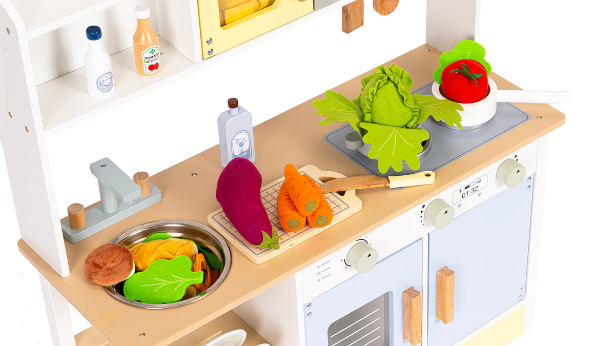 Bērnu virtuve ar cepeškrāsni, veļas mašīnu un mikroviļņu krāsni, 12 piederumi | EcoToys