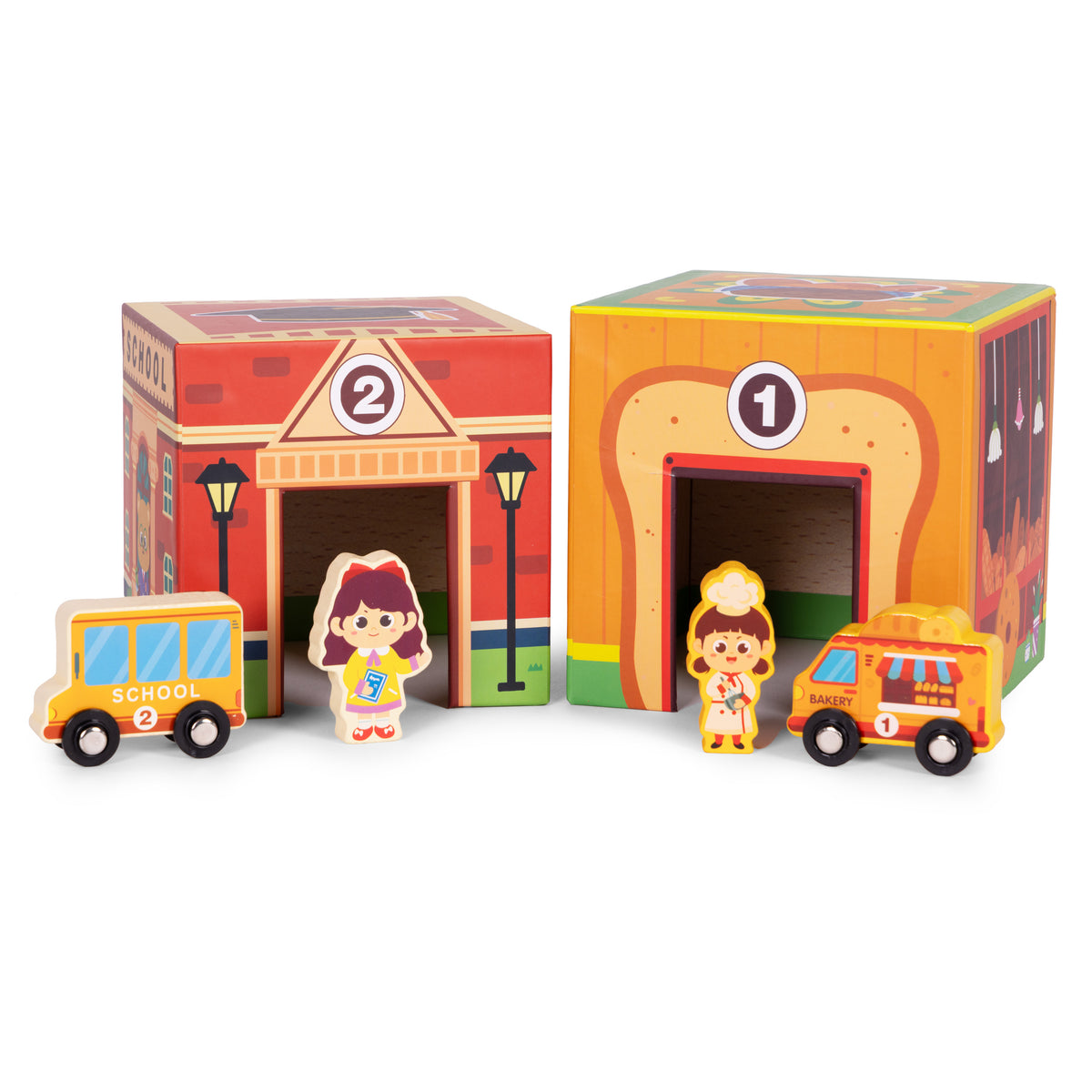 Piramīda – pilsētas tornis ar figūrām un transportlīdzekļiem, 18 gab. | EcoToys